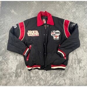 Vintage Rocawear Black Red Varsity Bomber Jacket Mens XL Snap Front‎ Patch FLAWS